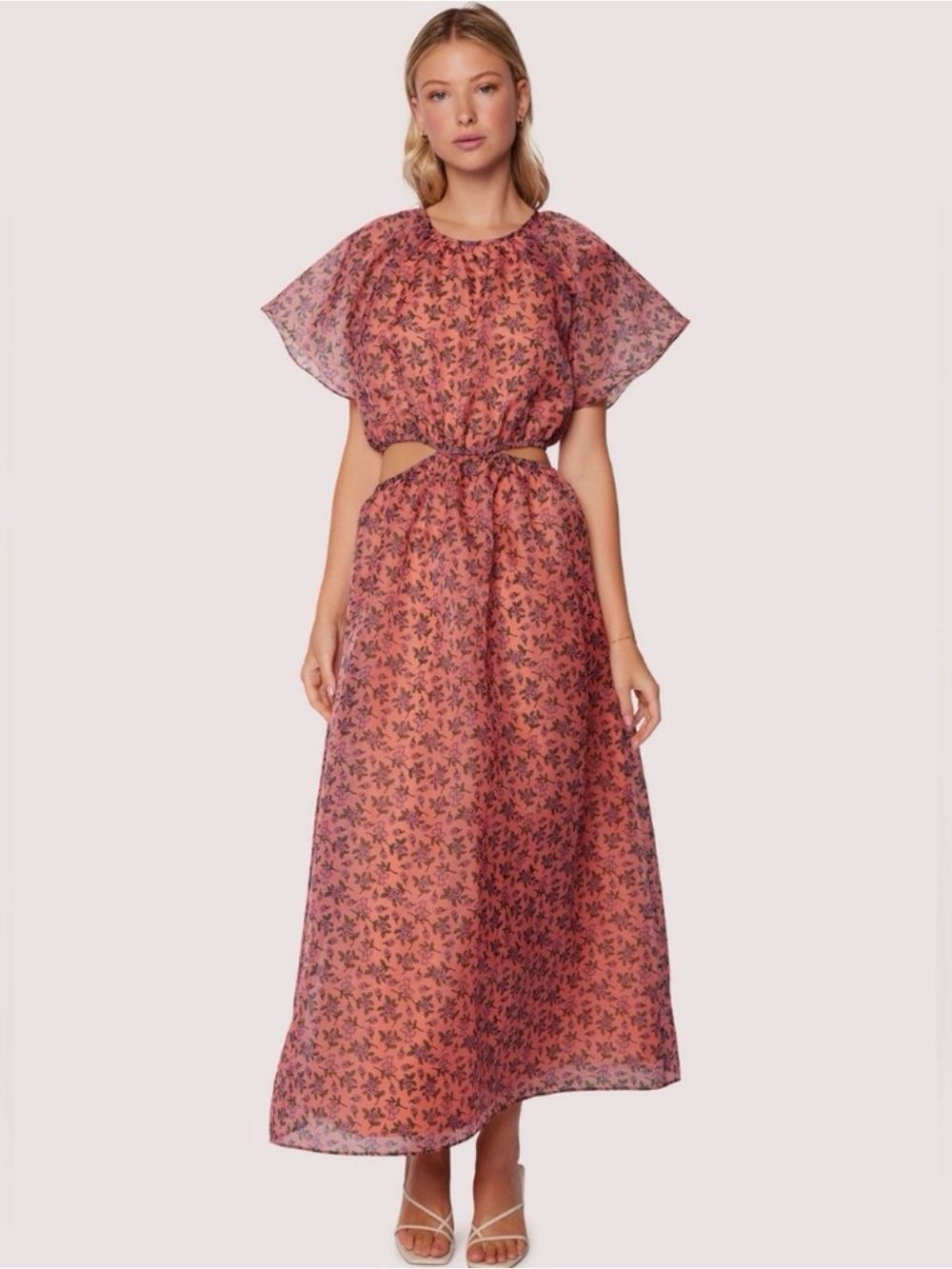 Lost + Wander Dusty Rose Floral Cutout Maxi Dress